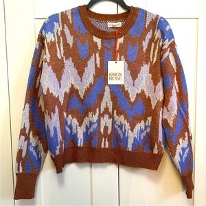 Brown & Purple Multi Printed Crewneck Sweater Sz SM Knox Rose NEW!